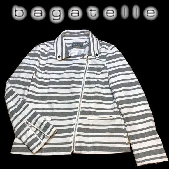 BAGATELLE Gray & White Striped Zip Front Blazer L - Picture 1 of 8